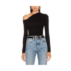 Enza Costa Sleek Black Angled Exposed Shoulder Long Sleeve Size XS Top